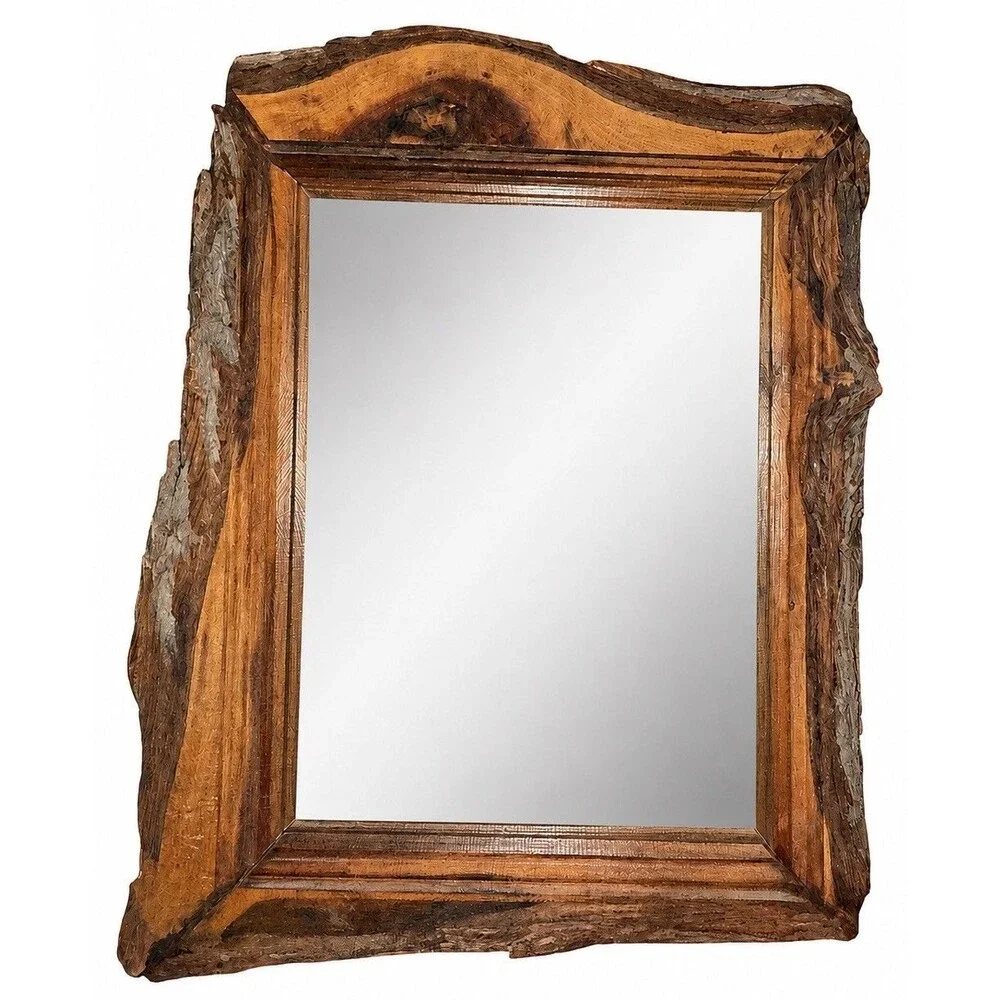 Vintage Live Edge Walnut Mirror Signed L.D. Van Cleve Texas Rustic Folk Art 70s